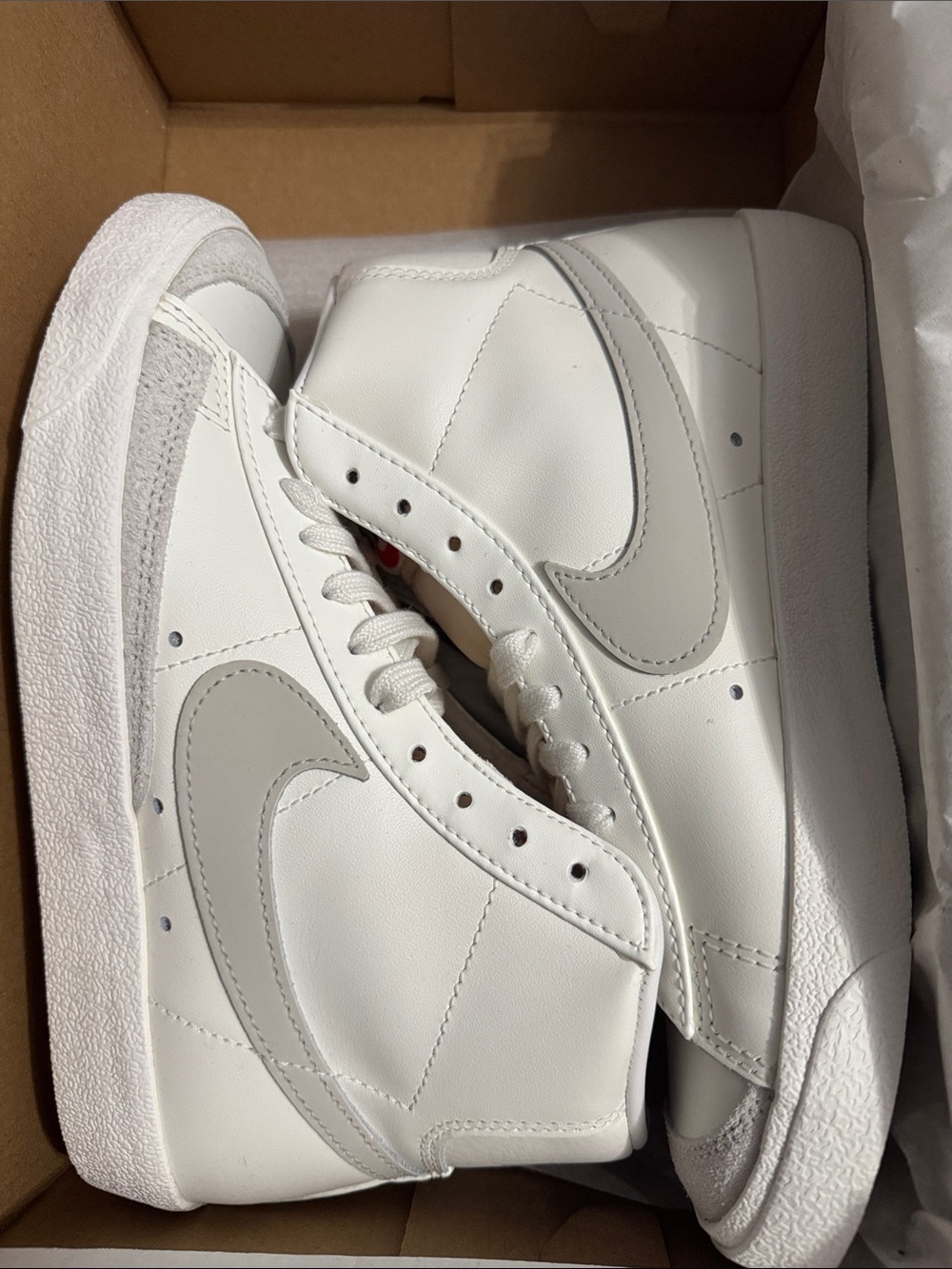 Nike White and Light Gray Mid-Top Sneakers